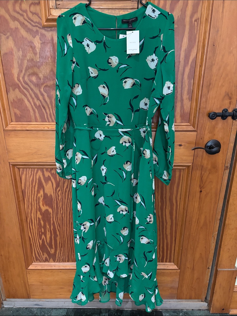 Banana Republic Emerald Green Floral Long-Sleeve Maxi Dress